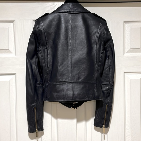 MICHAEL BY MICHAEL KORS MOTO MIDNIGHT BLUE BLACK LEATHER JACKET & GOLD HARDWARE - Picture 2 of 11